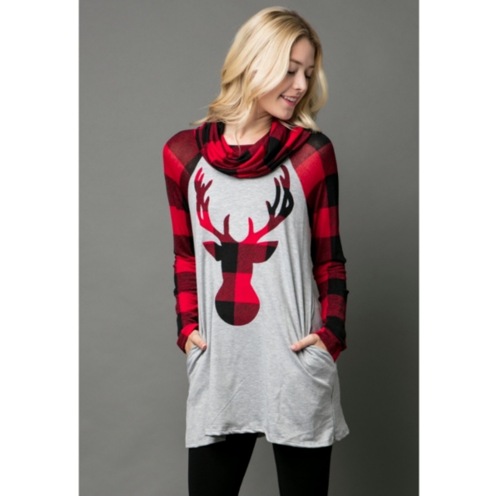 Lovely J | Plaid Reindeer Top